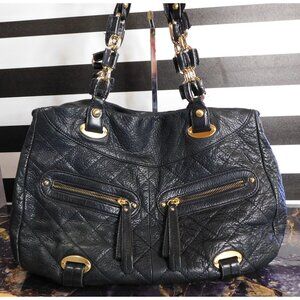 B. Makowsky Black Genuine Leather Quilted Purse With Gold Hardware & Leopard Pri